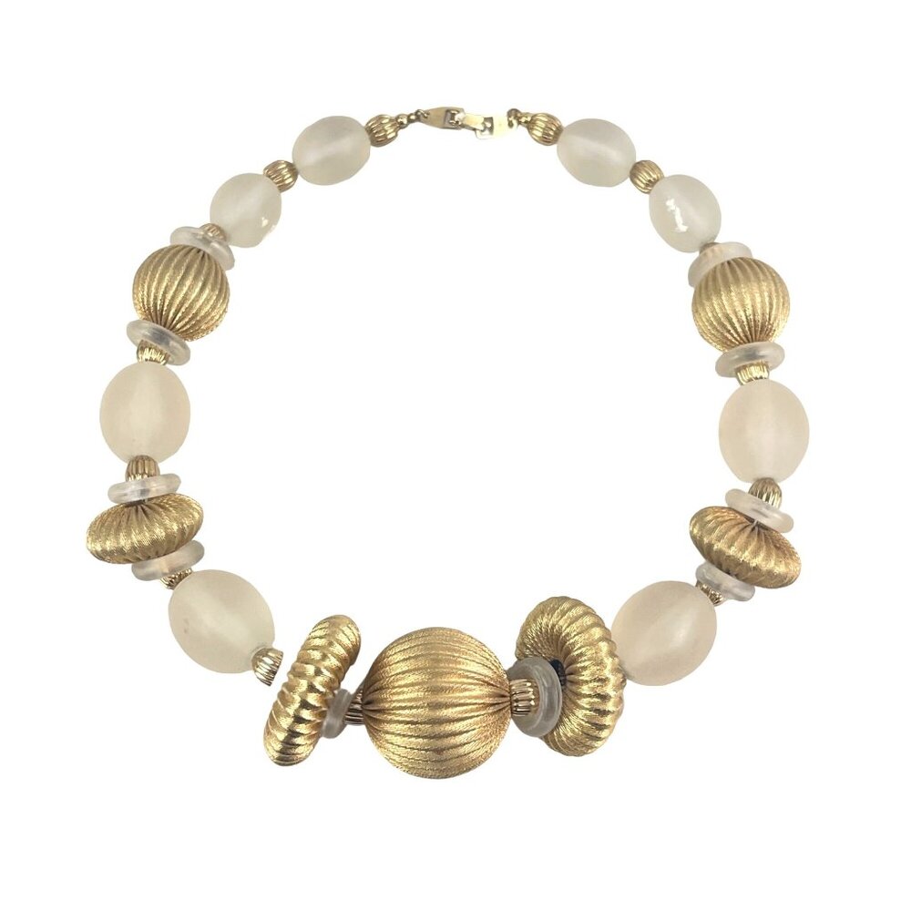Pierre Cardin Satin Lucite & Gold Beaded Statement Necklace